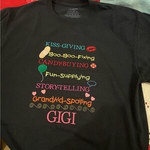 Jerzees Black Tee with Colorful Text Embroidery